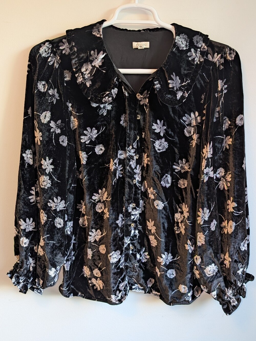 Pilcro Black Velvet Floral Button-Front Blouse - Picture 8 of 8